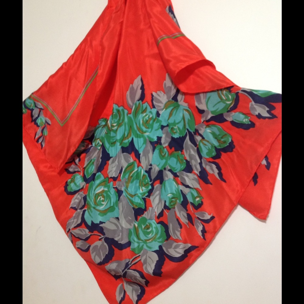 Vintage Red floral silky scarf